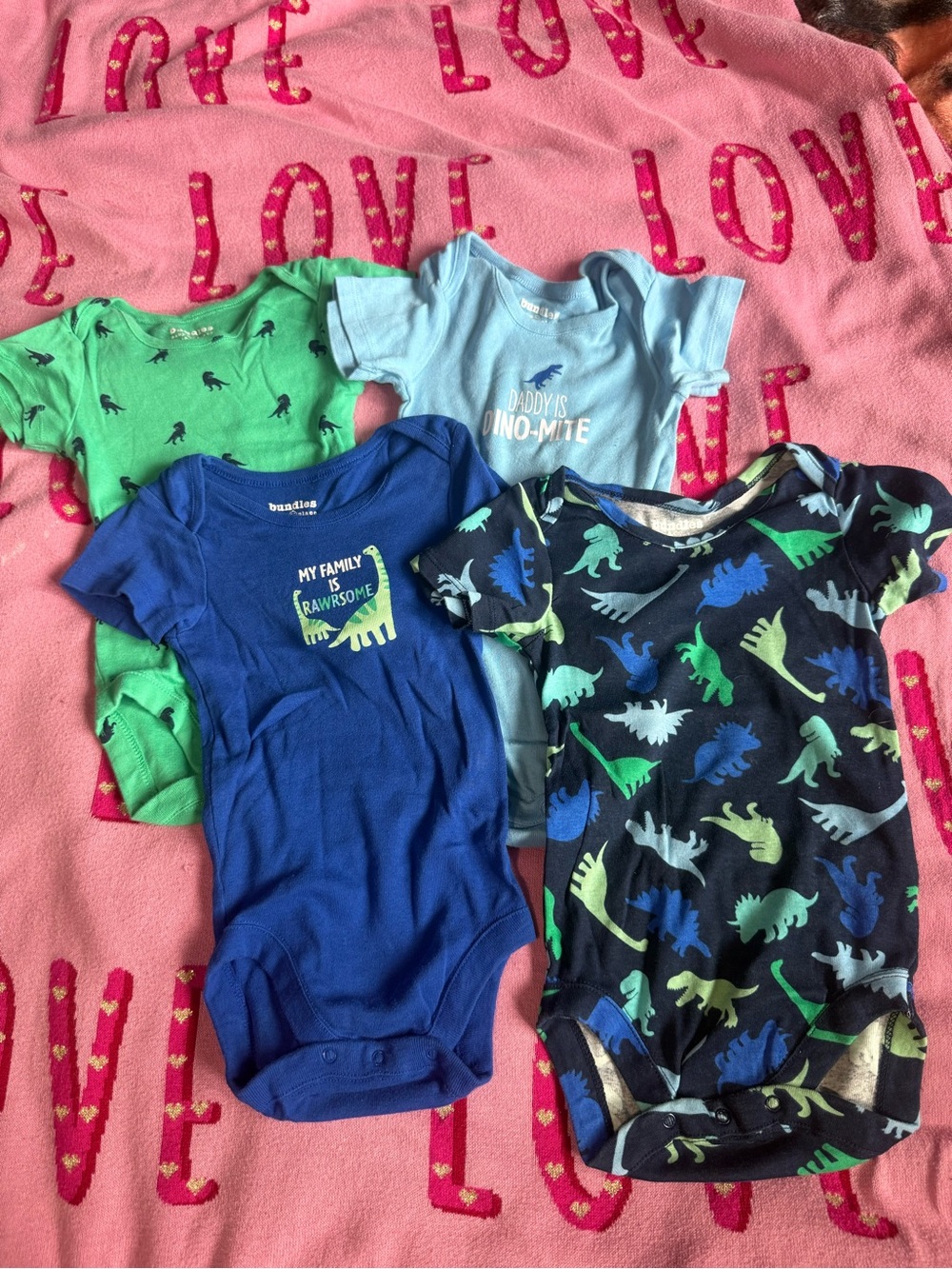 Baby Dinosaur One-Piece Bodysuit Set – Blue, Light Blue, Green, Navy